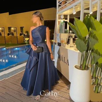 Элегантное Темно -Синее платье для Выпускного вечера Cathy 2023, Сексуальное Вечернее платье На Одно плечо С бантом Сбоку, Вечерние платья В пол длиной