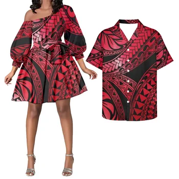 HYCOOL, Повседневная одежда для полинезийской пары, Подходящие рубашки С пышными рукавами, Элегантное платье на день Святого Валентина, платья самоанских племен для женщин