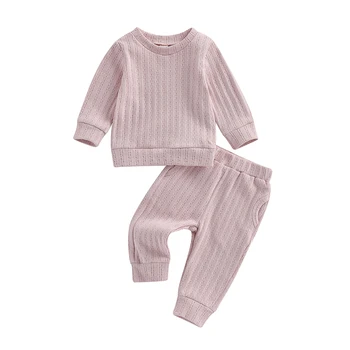 Детский комплект одежды из 2 предметов, милая однотонная толстовка с длинными рукавами и комплект штанов для новорожденных, осенняя одежда для младенцев