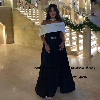 Черно-белые вечерние платья с открытыми плечами, бусы, пояс, длинное вечернее платье для выпускного вечера длиной до пола, вечерние платья в Дубае