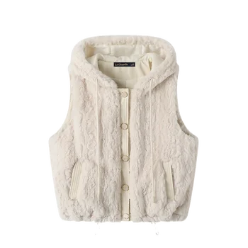 Гольф-осенне-зимняя куртка-жилет из искусственного кролика с капюшоном сверху, одетая в камзол-куртку