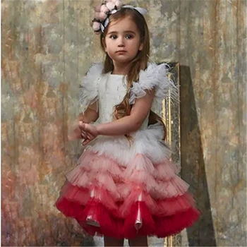 Платье с цветочным узором для девочек, милые платья из тюля с короткими рукавами и многослойного кружева для принцессы, бальные платья для первого причастия, подарок на день рождения для детей-сюрприз