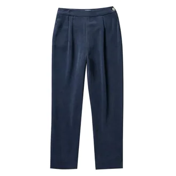 Синие узкие прямые повседневные брюки из шелка тутового цвета, укороченные брюки