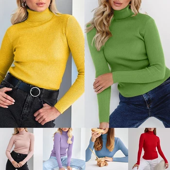 Новый женский осенний свитер с высоким воротом, Вязаные Мягкие пуловеры, Кашемировые джемперы, Базовые Мягкие свитера для женщин 2023 Осень-зима