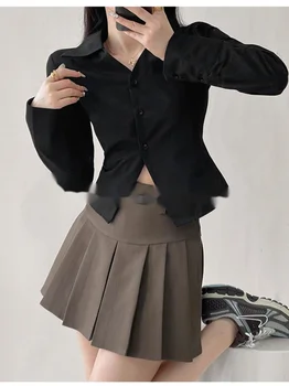 Летняя женская рубашка с длинным рукавом TVVOVVIN 2023 для девочек, однотонная, с откидывающейся талией, с V-образным вырезом, Тонкая Короткая рубашка с разрезом, Мода M4UD