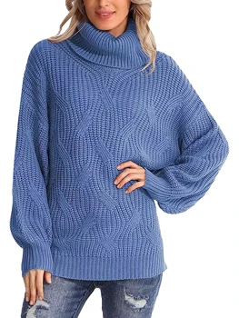 Женский свитер с высоким воротом, плотный хлопчатобумажный джемпер ребристой вязки Y2K, осенние теплые уличные свитера для выхода в свет