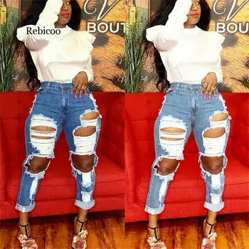 Женские джинсы с дырками в байкерском стиле с высокой талией, летние рваные джинсы из американского низа, женские клубные брюки