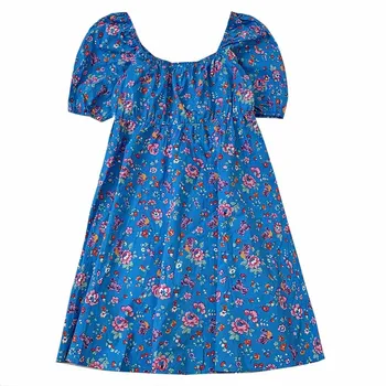 Летнее синее универсальное платье в мелкий цветочный цветочек в стиле ретро с короткими рукавами