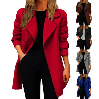 Женская куртка из искусственной шерсти, модное осенне-зимнее длинное пальто, осеннее шерстяное пальто с воротником-шалью