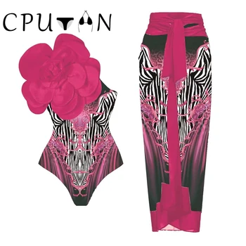 CPUTAN 2024 Сексуальный купальник с 3D цветком на одно плечо, юбка, женские купальники, Бикини, Летнее пляжное платье, Бразильский Монокини, купальный костюм