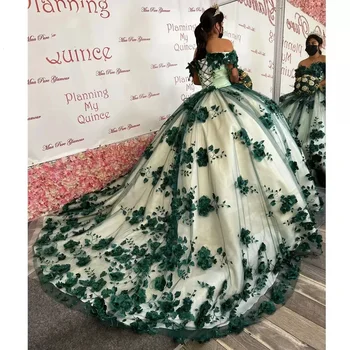 Пышные платья с цветочным рисунком для 15 вечеринок, платья для дня рождения принцессы Золушки с 3D цветочным кружевом, Vestidos De 15 Anos