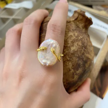 Кольцо с жемчугом во французском стиле барокко, модное индивидуальное кольцо для открывания указательного пальца, шикарный аксессуар для женщин ins