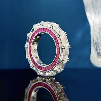серебро 925 пробы 4 * 6 прямоугольных изумрудных колец с высокоуглеродистым бриллиантом, европейские и американские трансграничные кольца оптом