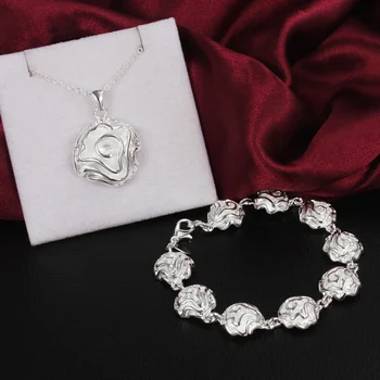 Набор ювелирных изделий из стерлингового серебра 925 пробы, браслеты, ожерелья для женщин, изысканные розы, модная свадебная вечеринка, Рождество, Бесплатная доставка