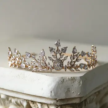 Высококачественная корона из кристаллов циркона, повязка на голову, великолепные свадебные аксессуары для волос matel leaf