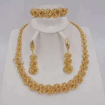 Высококачественный комплект ювелирных изделий из золота 750 пробы Для женщин, африканские бусы, модное ожерелье, серьги, ювелирные изделия