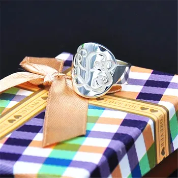 Массивное серебряное кольцо с монограммой в стиле Ретро, Выгравированное на заказ Кольцо с 3 инициалами в виде круга, Персональные украшения Унисекс