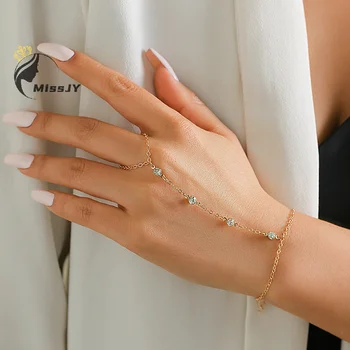 Творческий Boho Кристалл Крошечный Палец Цепочка Браслеты Для Женщин Свадебные Простые Соединительные Браслеты Для Рук Ювелирные Изделия