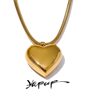Yhpup, более толстое ожерелье с полой любовью в виде сердца из нержавеющей стали, Золотисто-платиновый цвет, Высококачественные украшения для шеи, Подарок для женщин
