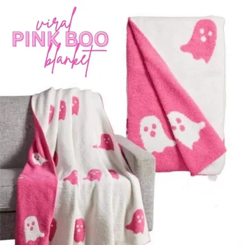 Одеяло с принтом Pinkghostblanket для вечеринки в честь Хэллоуина с тыквой и забавным личиком