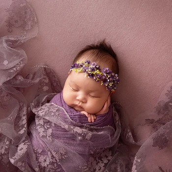 Стретч-пленка для новорожденных, реквизит для фотосъемки серии infant Purple, одежда для детской фотосессии в виде цветка на голове, аксессуары для студии