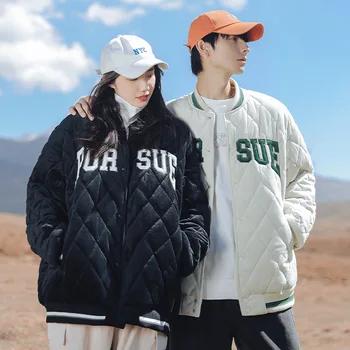 Зимняя новая хлопчатобумажная одежда Мужская свободная вышивка букв Модная бейсбольная одежда в гонконгском стиле хлопчатобумажная куртка