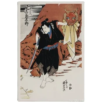 Японский принт Укие Э Самурай с маской Демона, холст для плаката от Ho Me Lili, Настенное искусство для домашнего декора гостиной.