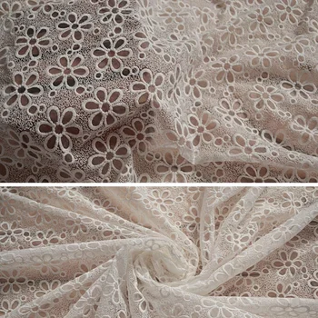 Кружевная Ткань Белая Хлопчатобумажная Цветочная Вышивка Из Органзы Свадебная Ткань для Платья шириной 1,2 м