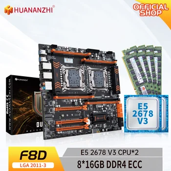 Материнская плата HUANANZHI X99 F8D LGA 2011-3 XEON X99 с процессором Intel E5 2678 V3 * 2 и комбинированным комплектом памяти 8*16 ГБ DDR4 RECC NVME