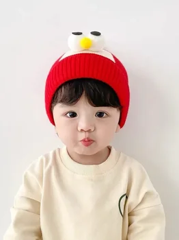 Милая, очень милая детская шапка-пуловер с большими глазами, детские шапки Tide, осенние и зимние мужские и женские детские вязаные шапки