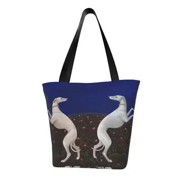 Сумки для покупок с продуктами для собак Greyhound, холщовая сумка-тоут с принтом, большая вместительная моющаяся сумка для животных Sihhound