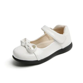 Глянцевая детская кожаная обувь для девочек, школьная форма в Великобритании, милые универсальные черные модные детские лоферы с круглым носком, однотонный бежевый 2023 г.