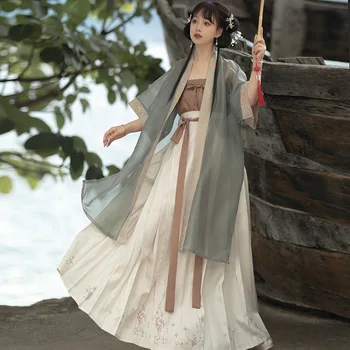 Женский костюм Hanfu с юбкой до талии, весенне-летний аутентичный костюм с принтом династии Сун
