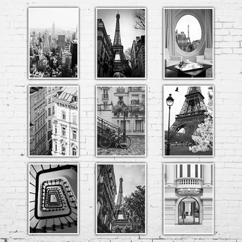 Модный город Париж, картина на холсте, плакаты на скандинавскую тему, настенные принты, черно-белые картины для украшения дома в гостиной
