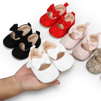 Обувь Для новорожденных девочек на нескользящей мягкой подошве с цветочным бантом, туфли-лодочки для малышей, первые ходунки, весенне-летние туфли принцессы