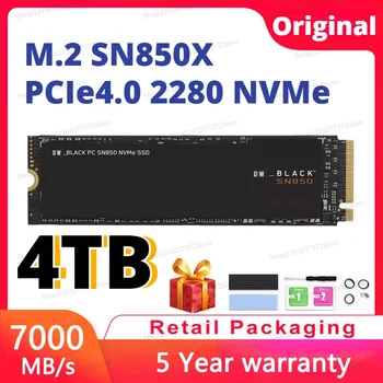 2024 Оригинальный Western BLACK SN850X 4TB 2TB M2 SSD NVMe Внутренний Игровой Твердотельный Накопитель Gen4 PCIe M.2 2280 3D NAND Для ПК PS5