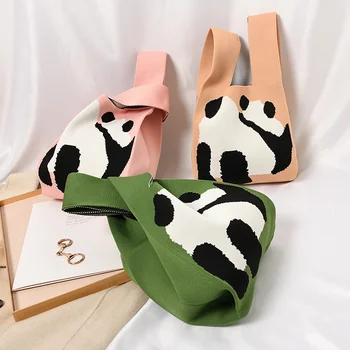 Оригинальный дизайн, вязаная сумка крючком, французский горошек, Милая панда, вязаная сумка, модная женская сумка для подмышек, женские сумки