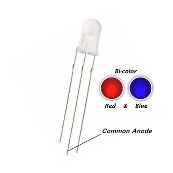100ШТ 5 ММ Красный + Синий Двухцветный DIP LED С Общим Анодом, Рассеянный F5 R + B С Круглой Головкой