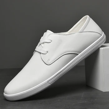 Белые туфли, мужская повседневная обувь, мужские кроссовки из натуральной кожи, крутая уличная обувь для мальчиков, черная брендовая мужская обувь на плоской подошве, мужская обувь