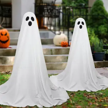 Призрачный свет на Хэллоуин, жуткое украшение в виде белого призрака с помощью светодиодных гирлянд, наружное украшение на Хэллоуин для домов с привидениями