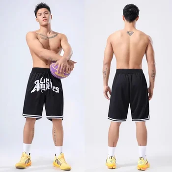 Американские баскетбольные шорты, мужские шаровары выше колена Длиной пять четвертей, свободные штаны для бега с тканевым принтом, сетчатый тренажерный зал