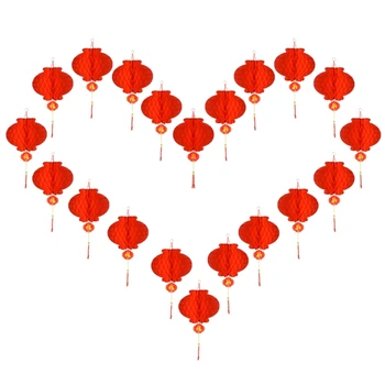 Набор из 20 Китайских Красных Бумажных Фонариков Весенний Фестиваль Подвесных Фонарей Украшения для Празднования Домашнего Фестиваля Фонарей