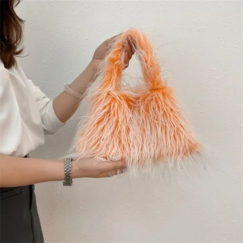 Новые сумки-тоут из искусственного меха для женщин и девочек, сумки большой емкости в стиле панк, простые однотонные сумки