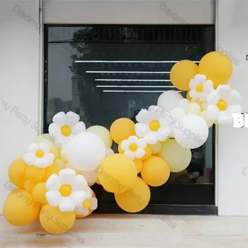 90шт Лимонно-желтая Белая Маргаритка, Гирлянда из воздушных шаров, Арка, комплект из двух заводных воздушных шаров, декор для душа ребенка, свадьбы, Дня рождения в стиле бохо