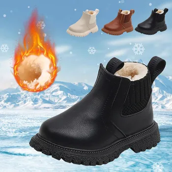 Теплые легкие детские ботинки Зимняя обувь для девочек на толстой подошве с плюшевой подкладкой Универсальные высококачественные детские ботинки с круглым носком, новые