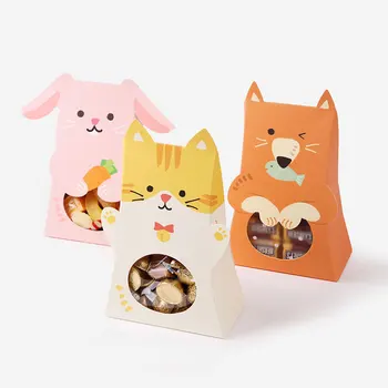 Милый Кролик Кошка Лиса Коробка конфет Бумажные украшения для вечеринки по случаю Дня рождения Подарочная коробка для душа ребенка с окошком Упаковочная коробка для подарков для вечеринок