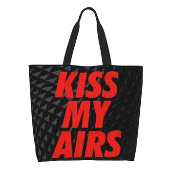 Изготовленная на заказ холщовая сумка для покупок Kiss My Airs, женская прочная сумка для покупок большой емкости, сумки для покупок