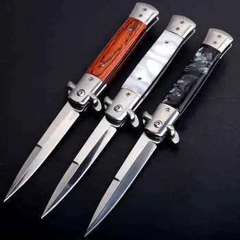 Складной нож из Дамасской стали со стальным лезвием 440C + деревянной ручкой, Тактические карманные Охотничьи Походные ножи, Нож для выживания на открытом воздухе
