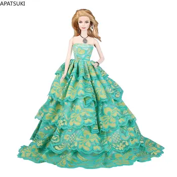 Зеленое Модное Многослойное Кружевное Свадебное Платье для Куклы Барби, Наряды, Вечернее Платье, Игрушки Ручной Работы для Детей