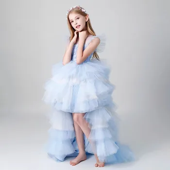 Праздничное платье 2024 года для девочек, детское платье-пачка из тюля голубого неба, платья Русалочки для вечеринки по случаю Дня рождения, детский костюм для выступлений, платья для подростков